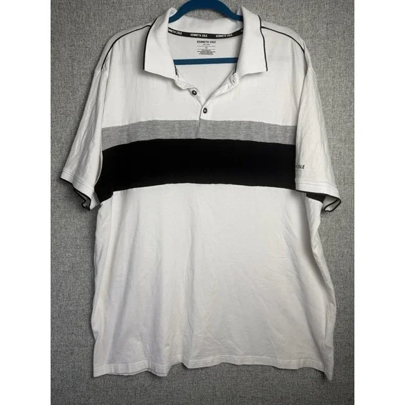 Kenneth Cole Black White Gray Stripe Short Sleeve Lightweight Polo Shirt XXL/2XL - Picture 1 of 4